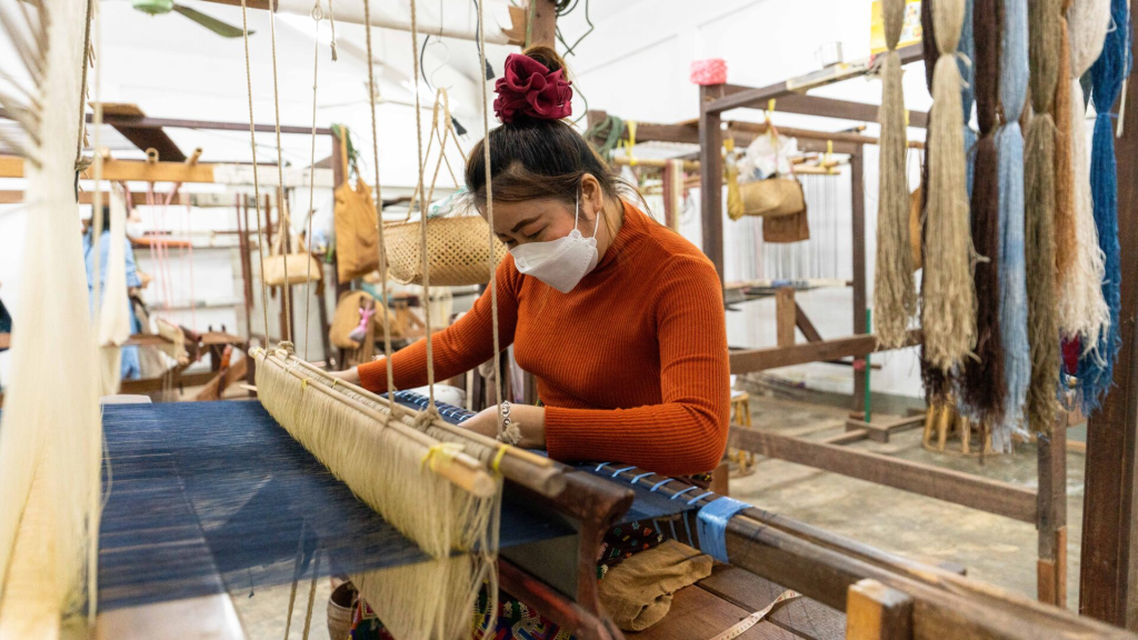 a women weaving